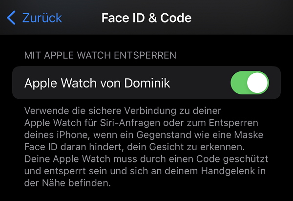 Face ID mit Apple Watch